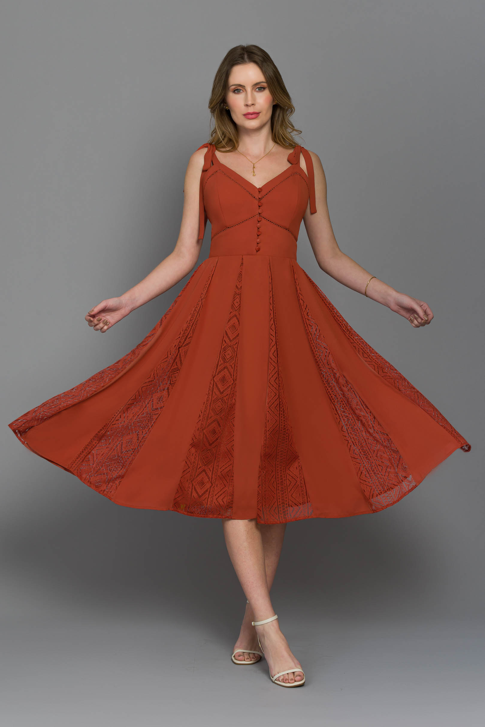 Vestido Midi Arte Barroca Terracota