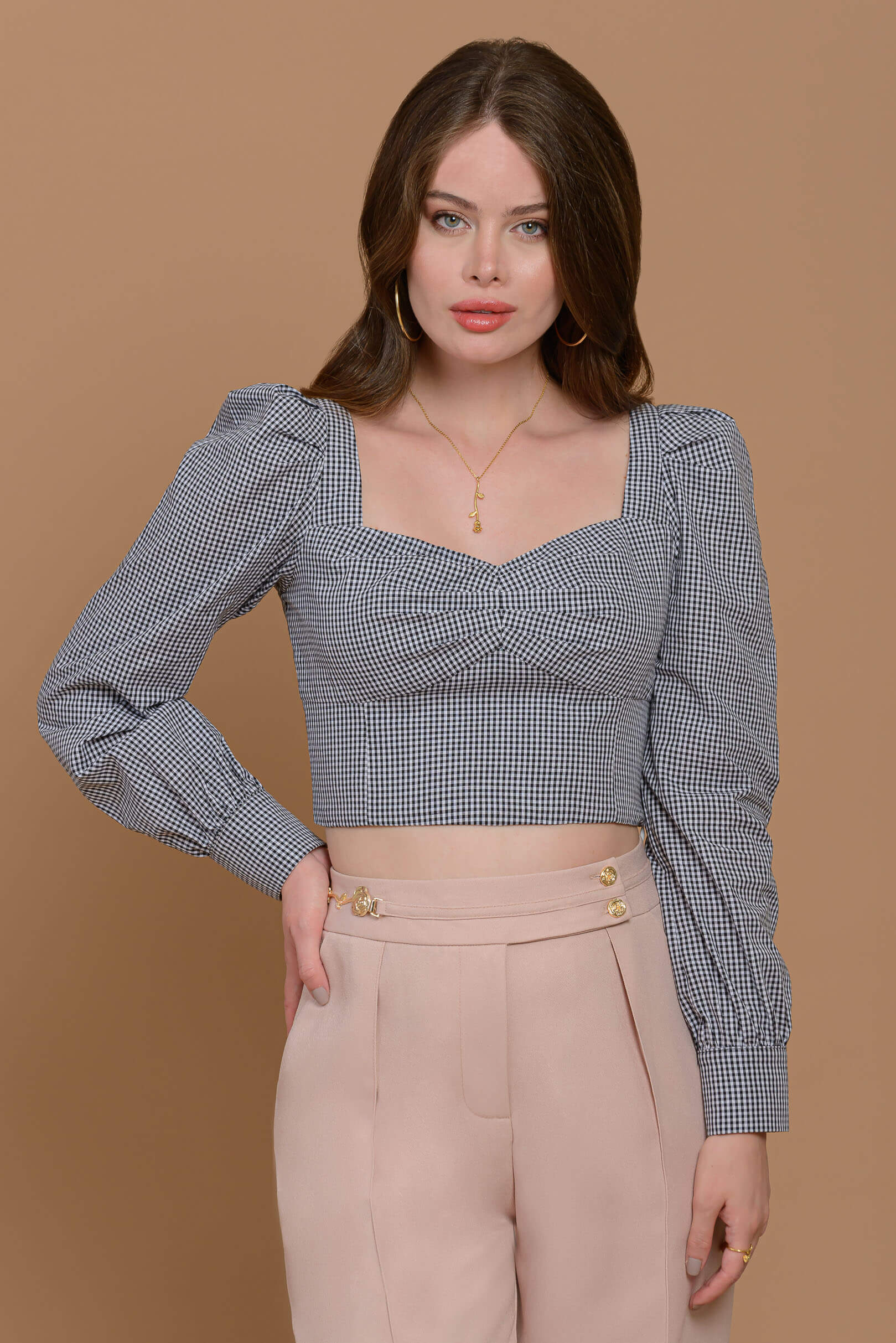 Blusa Cropped Celine Vichy Black