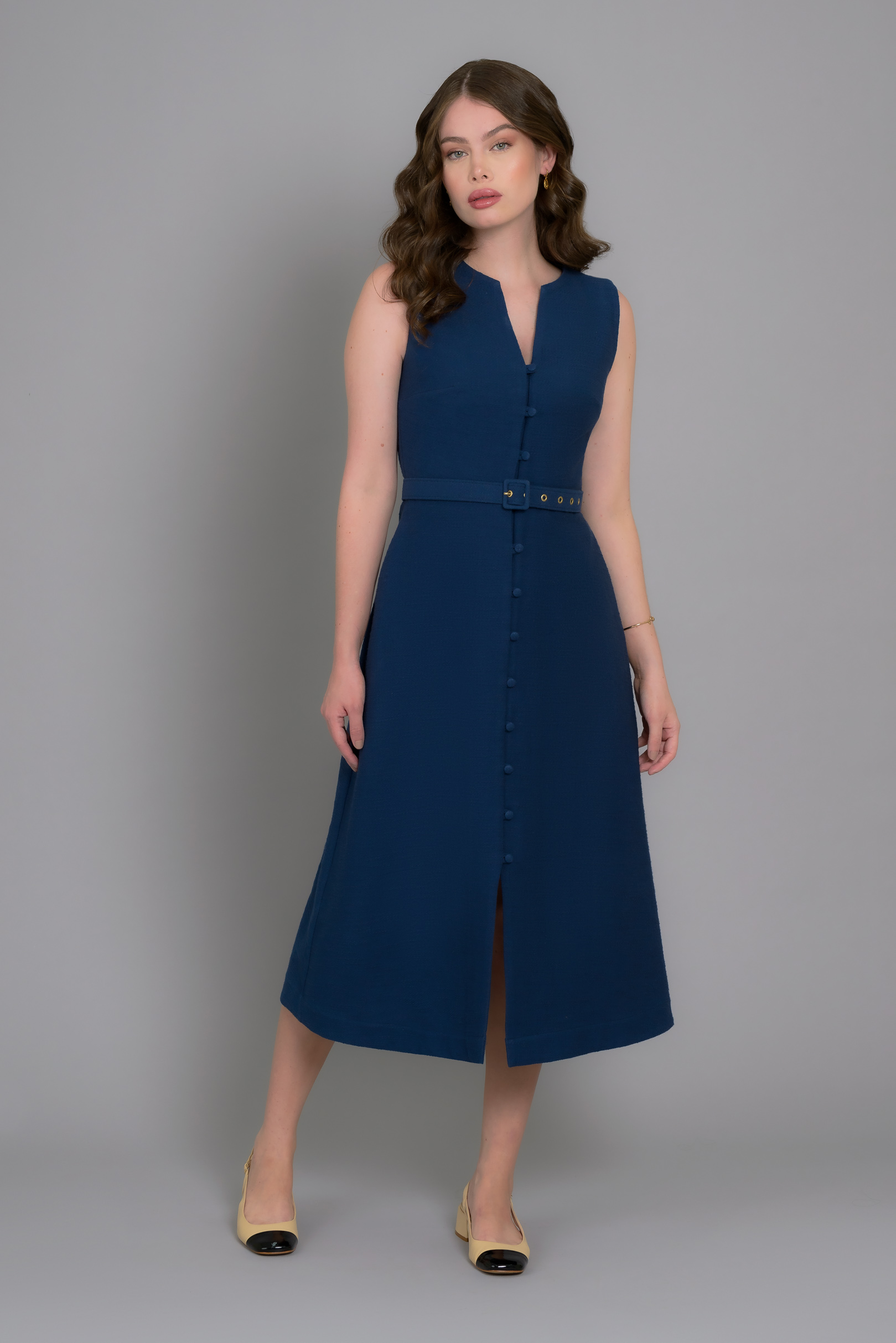 Vestido com cinto Chardonnay Blue