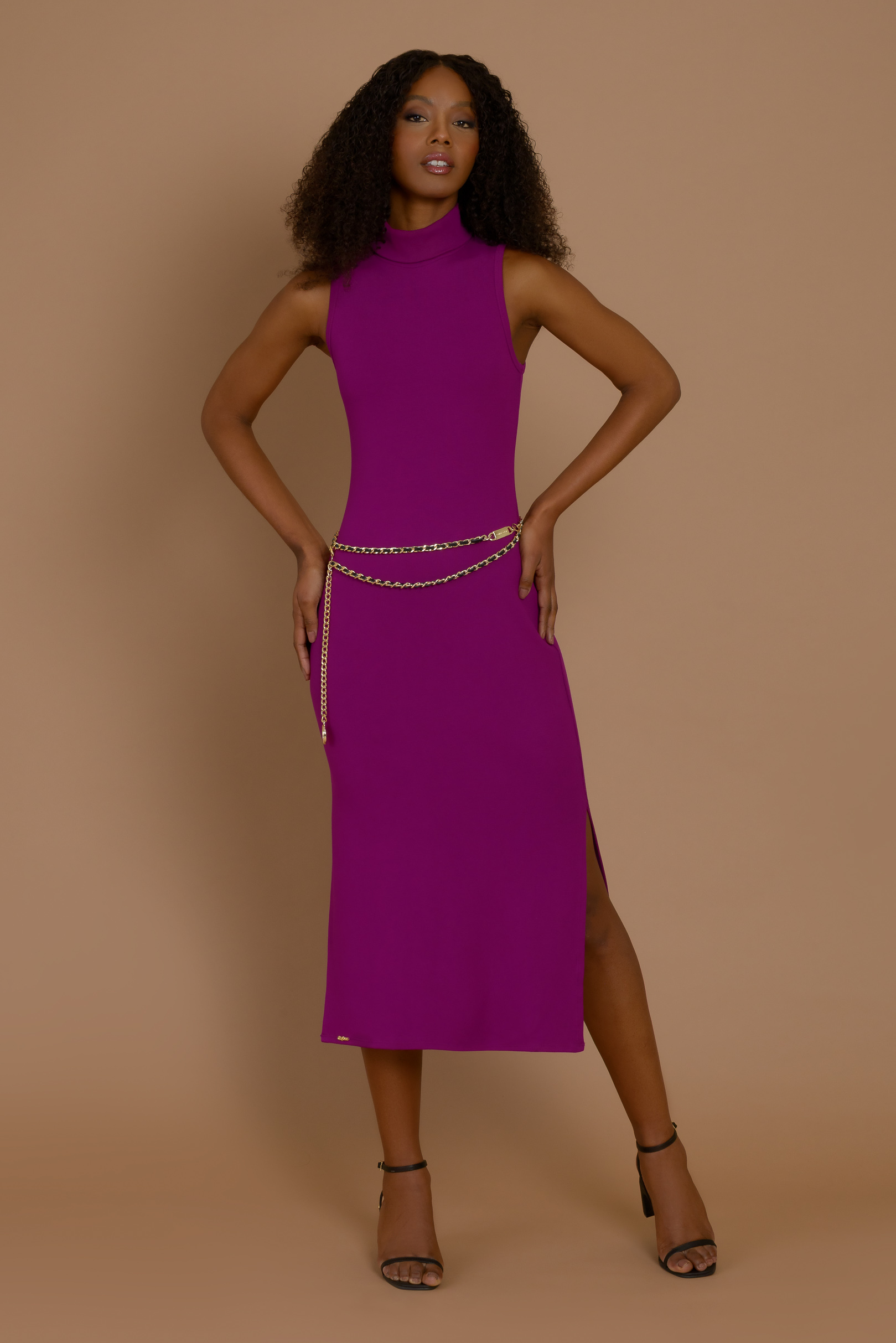 Vestido Midi Canelado Luna Fúcsia