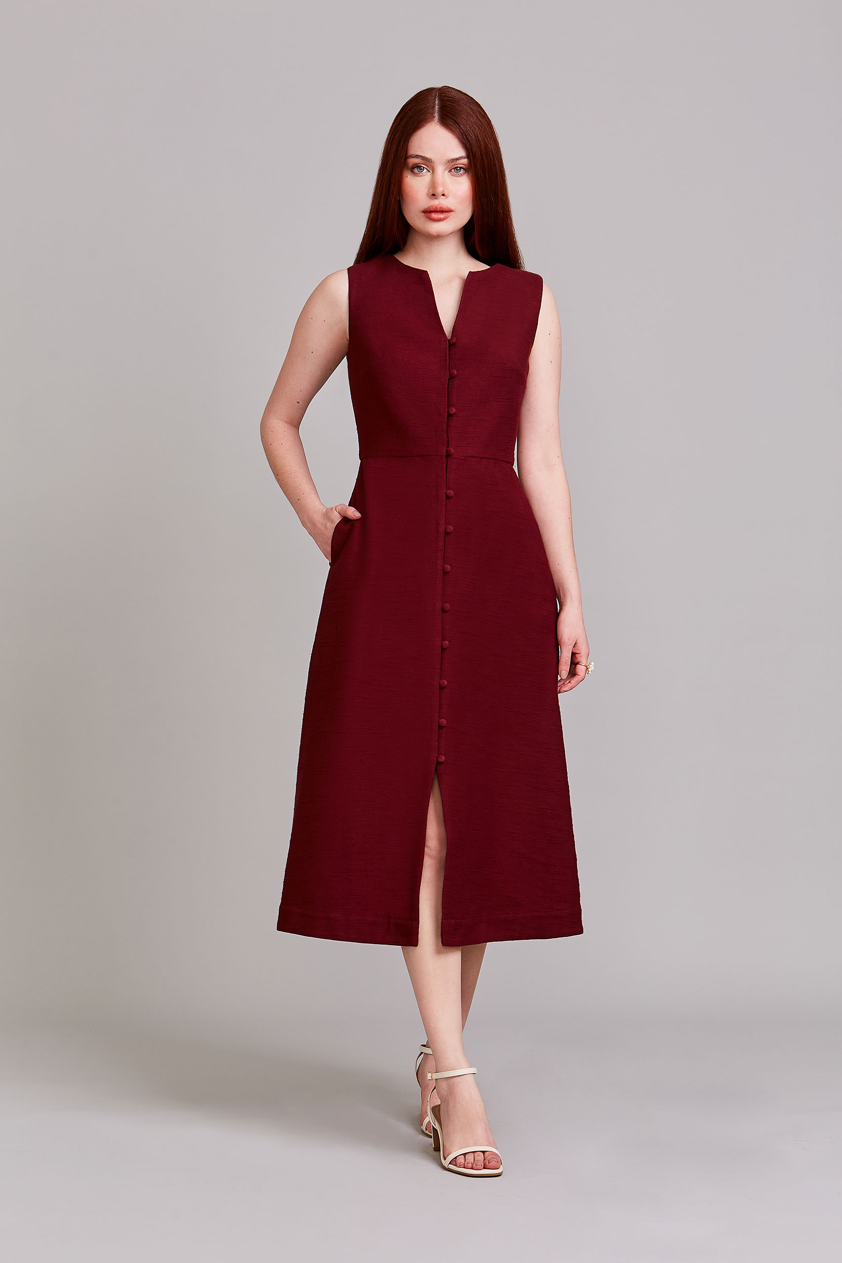 Vestido Com Cinto Chardonnay Cherry