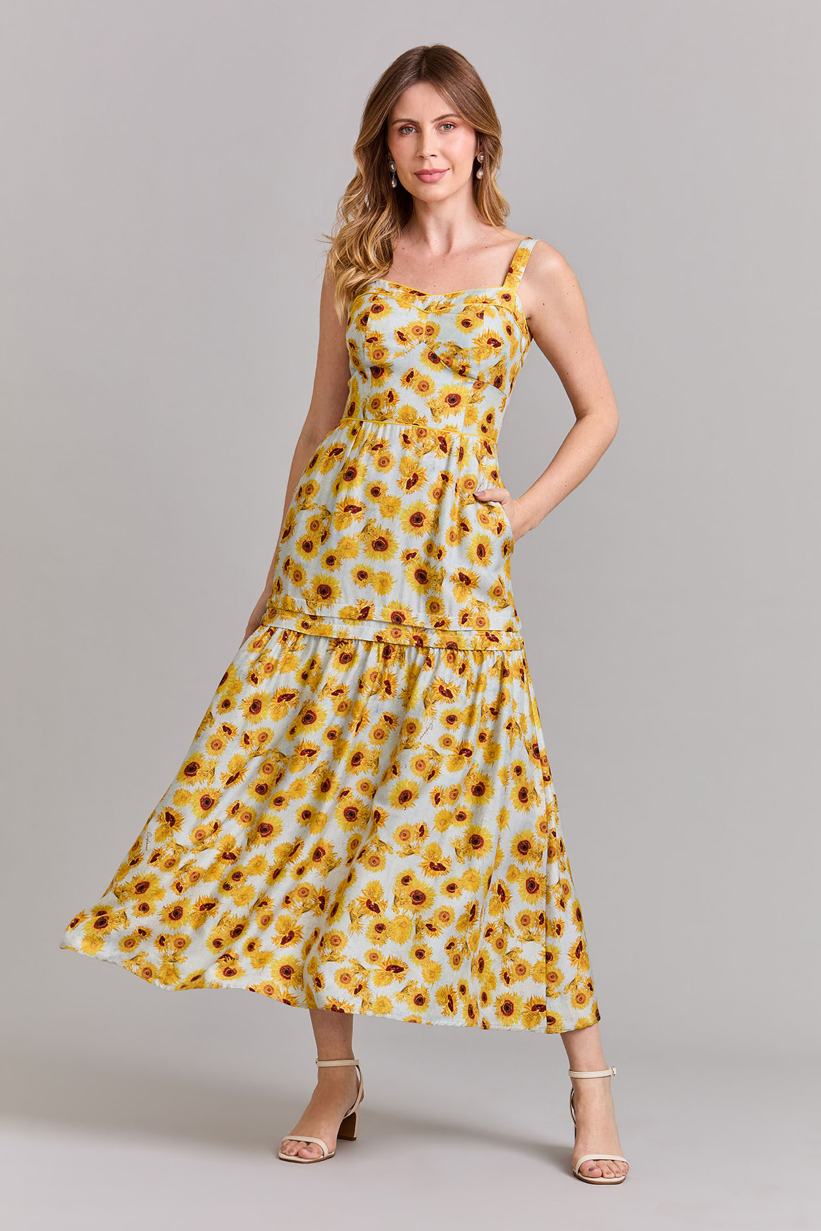 Vestido Supermidi Jasmine Floral Sunflower