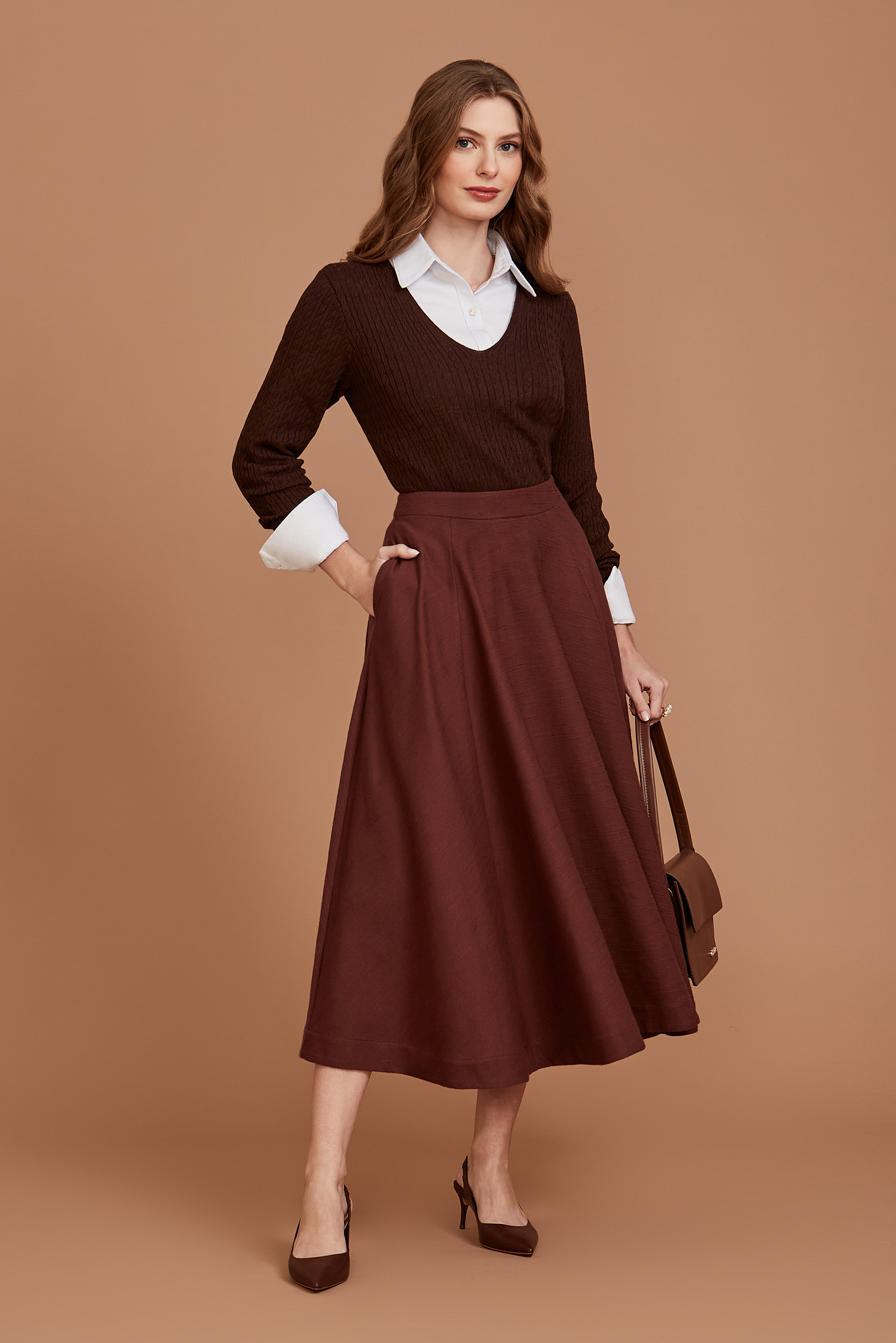 Saia Midi Coralina Mocha