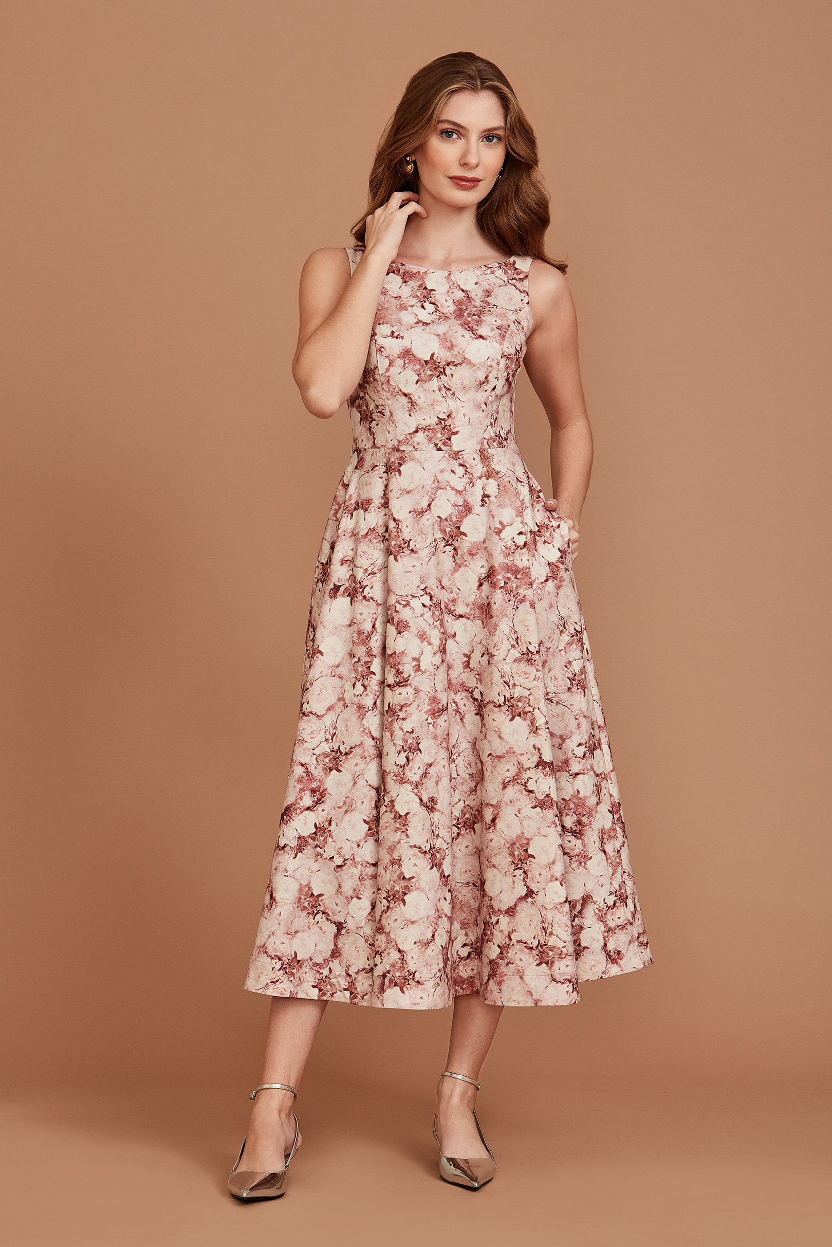 Vestido Midi Cordélia Floral Francesca Vintage Rose