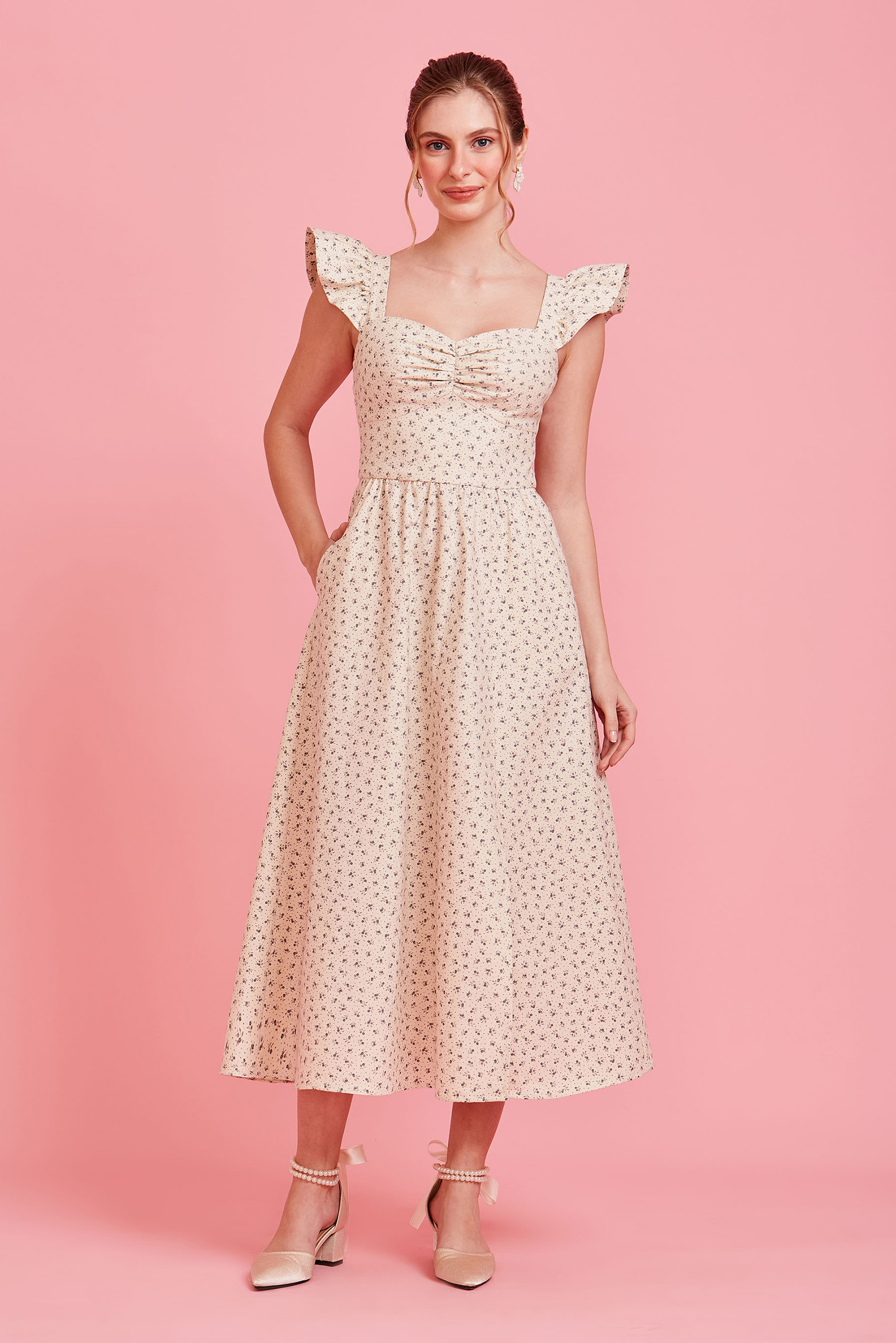 Vestido Supermidi Clarissa Floral Grey