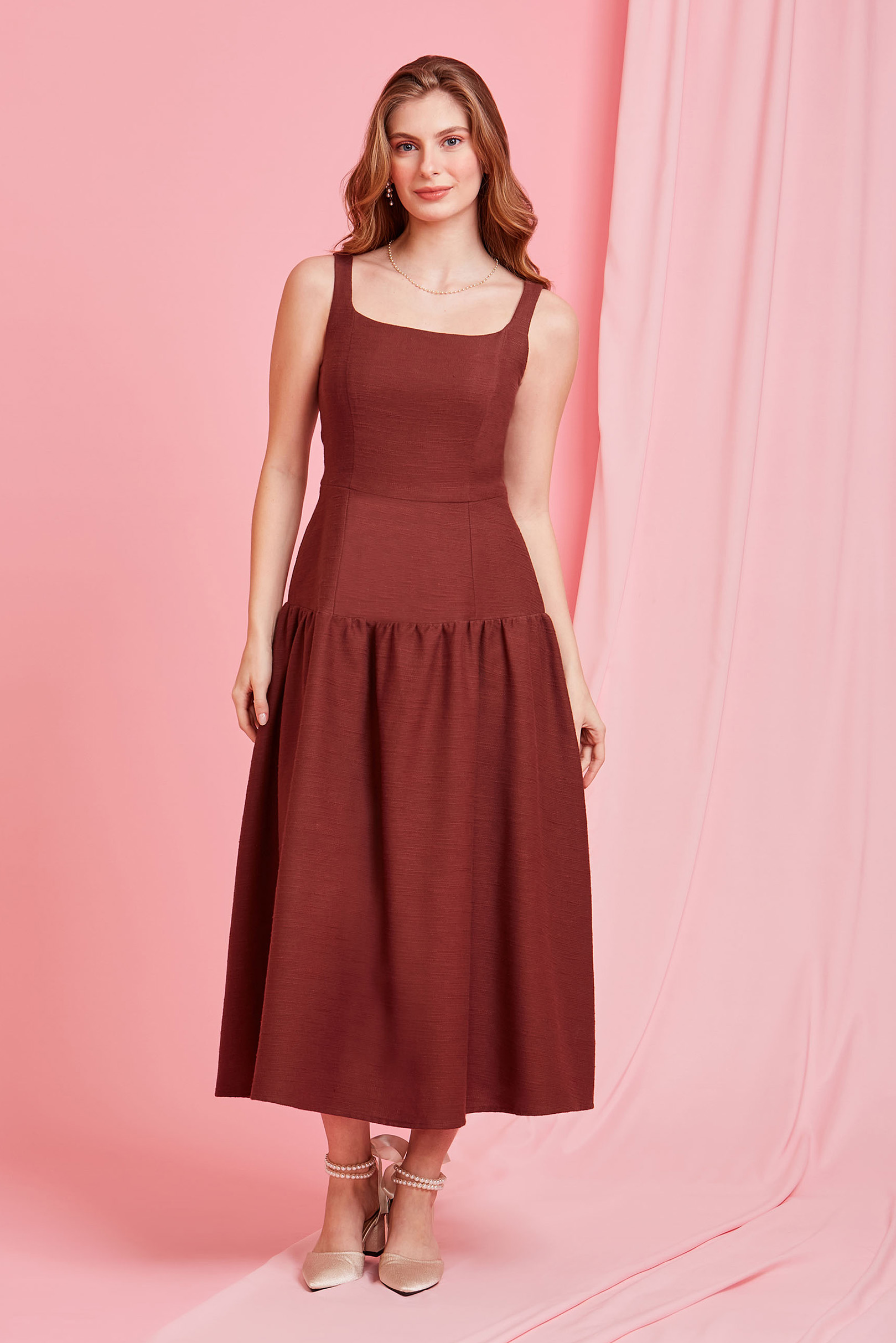 Vestido Drop Waist Bromélia Mocha