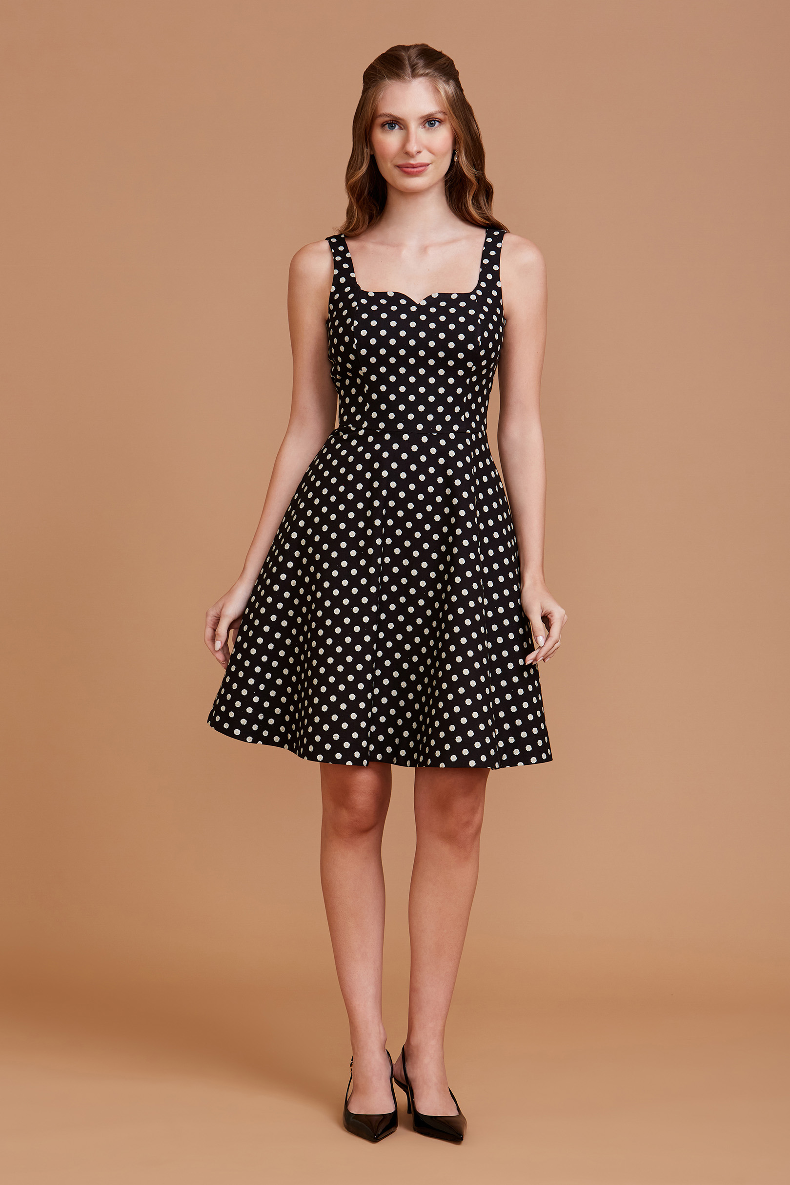 Vestido Curto Hannah Camélia Poá Black