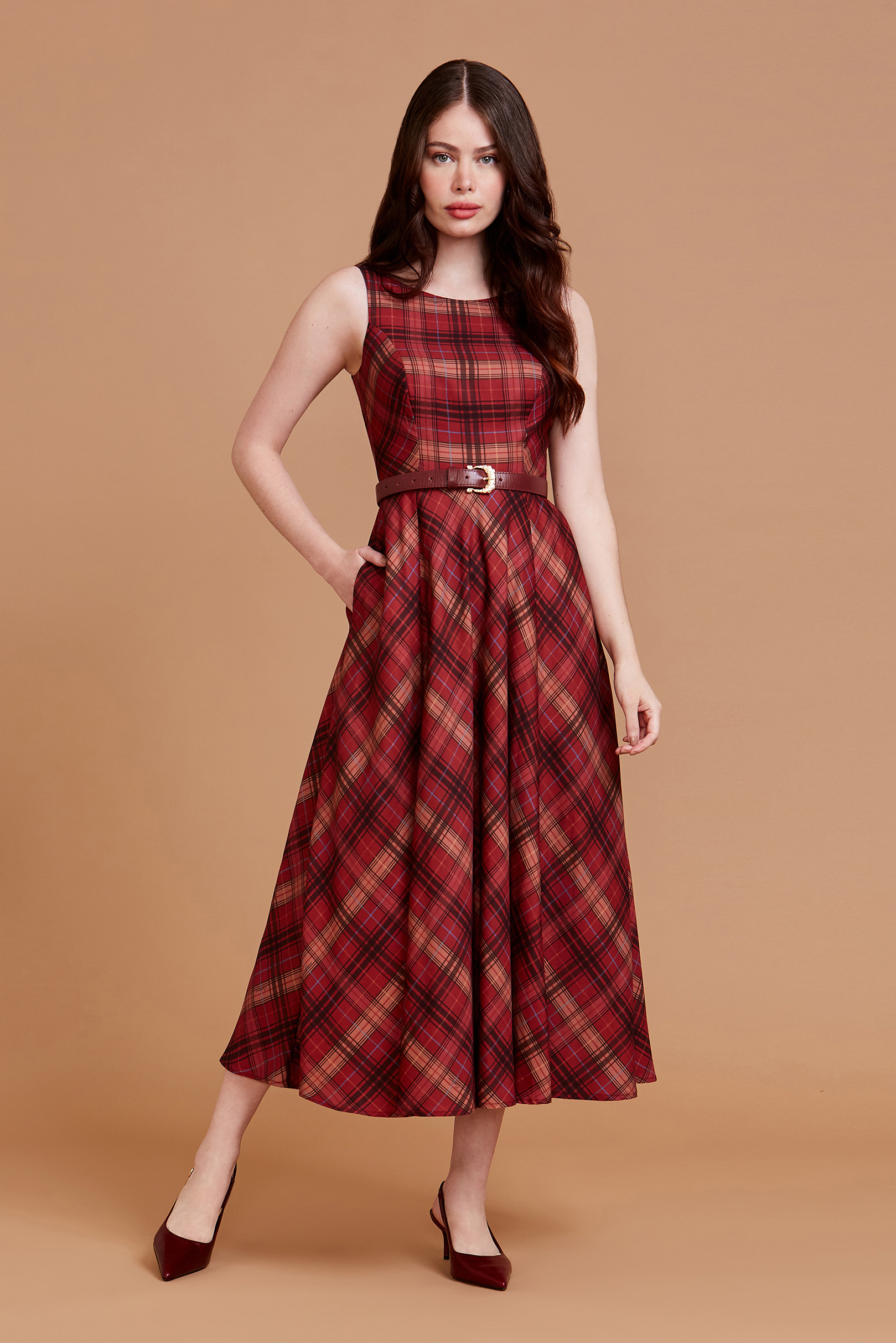 Vestido Midi Cordélia Xadrez Cherry