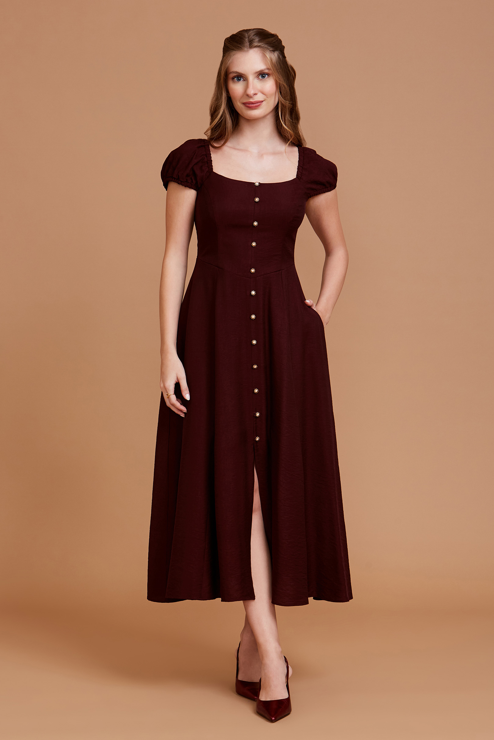 Vestido Midi Cordélia Xadrez Cherry
