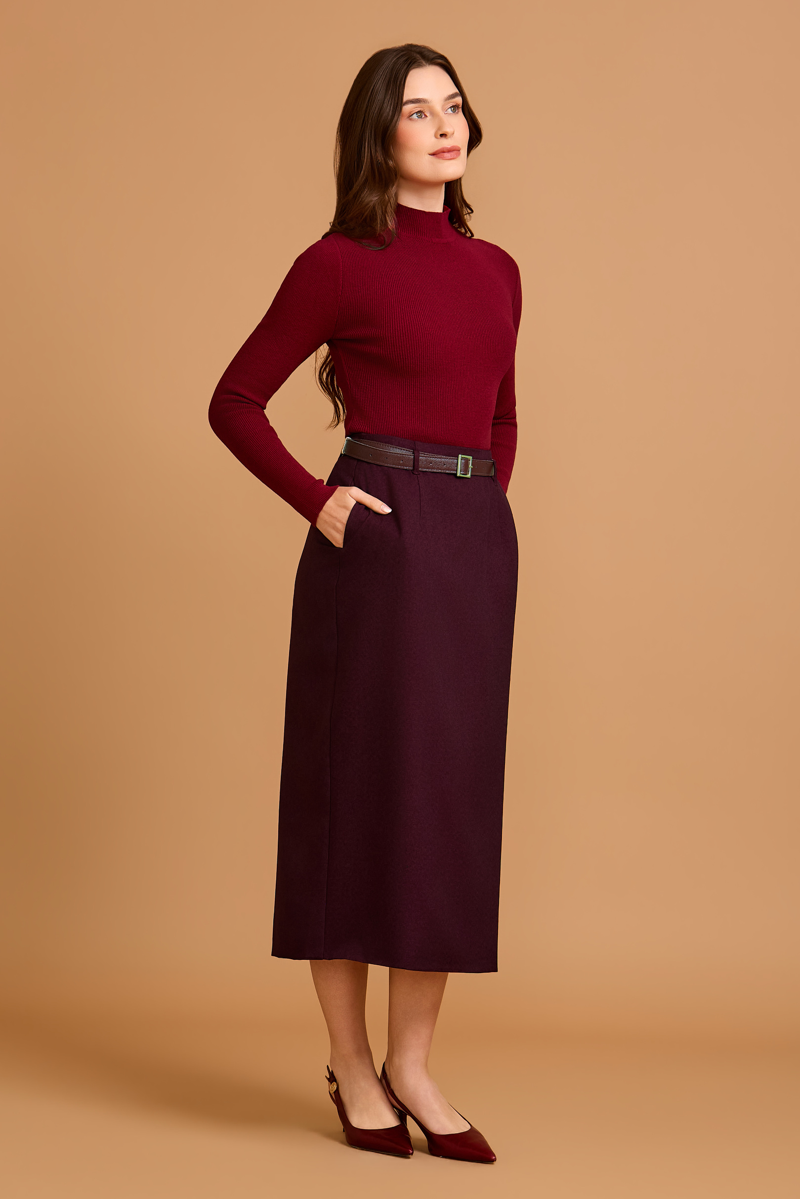 Saia Lápis Midi Timeless Burgundy