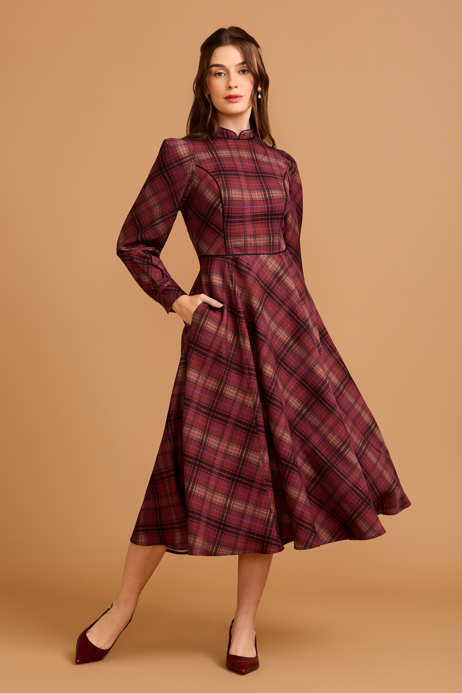 Vestido Midi Diana Xadrez Cherry