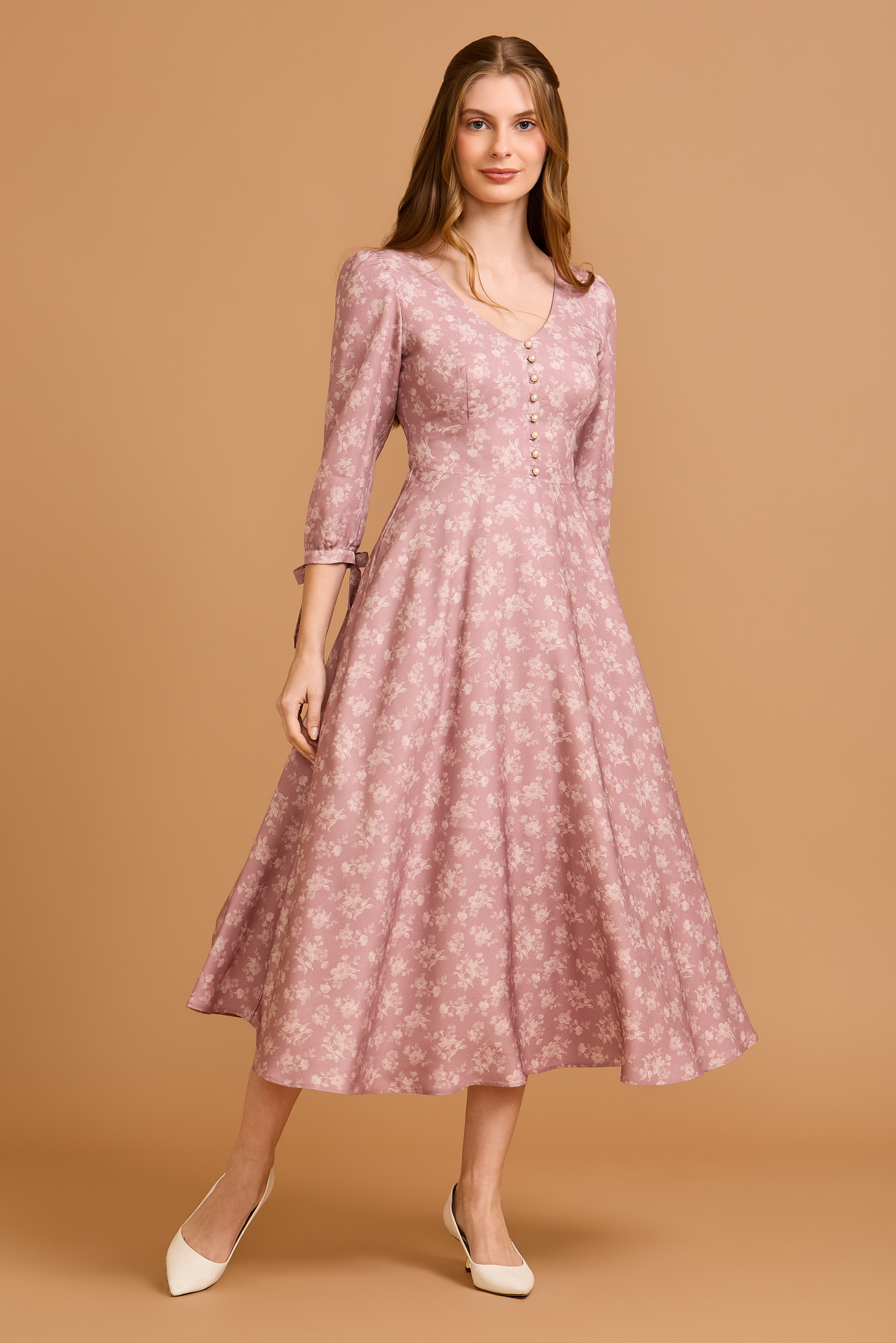Vestido Supermidi Lizzy Floral Vintage Rose