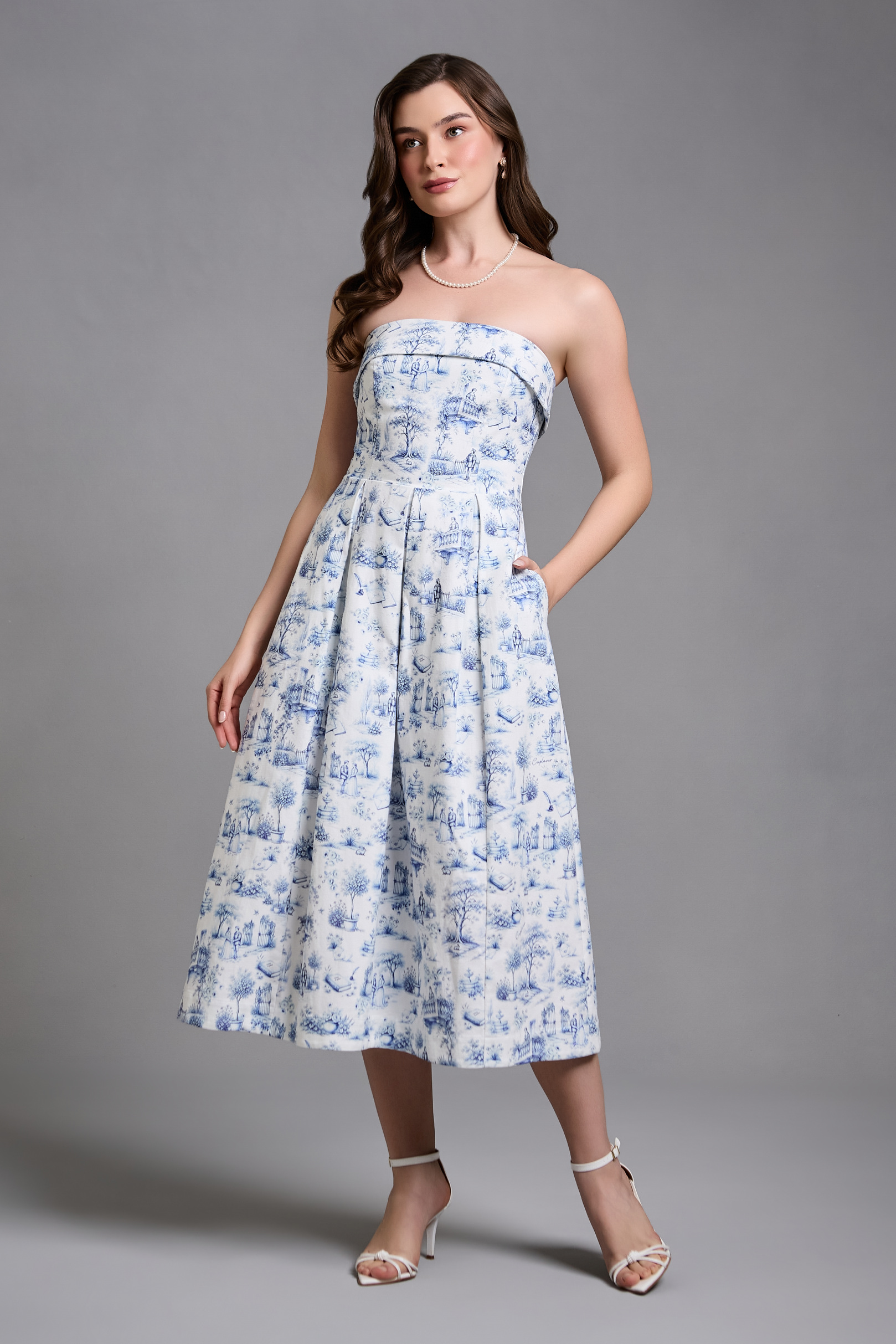 [ PRÉ-VENDA ] Vestido Midi Musa Toile de Jouy Blue