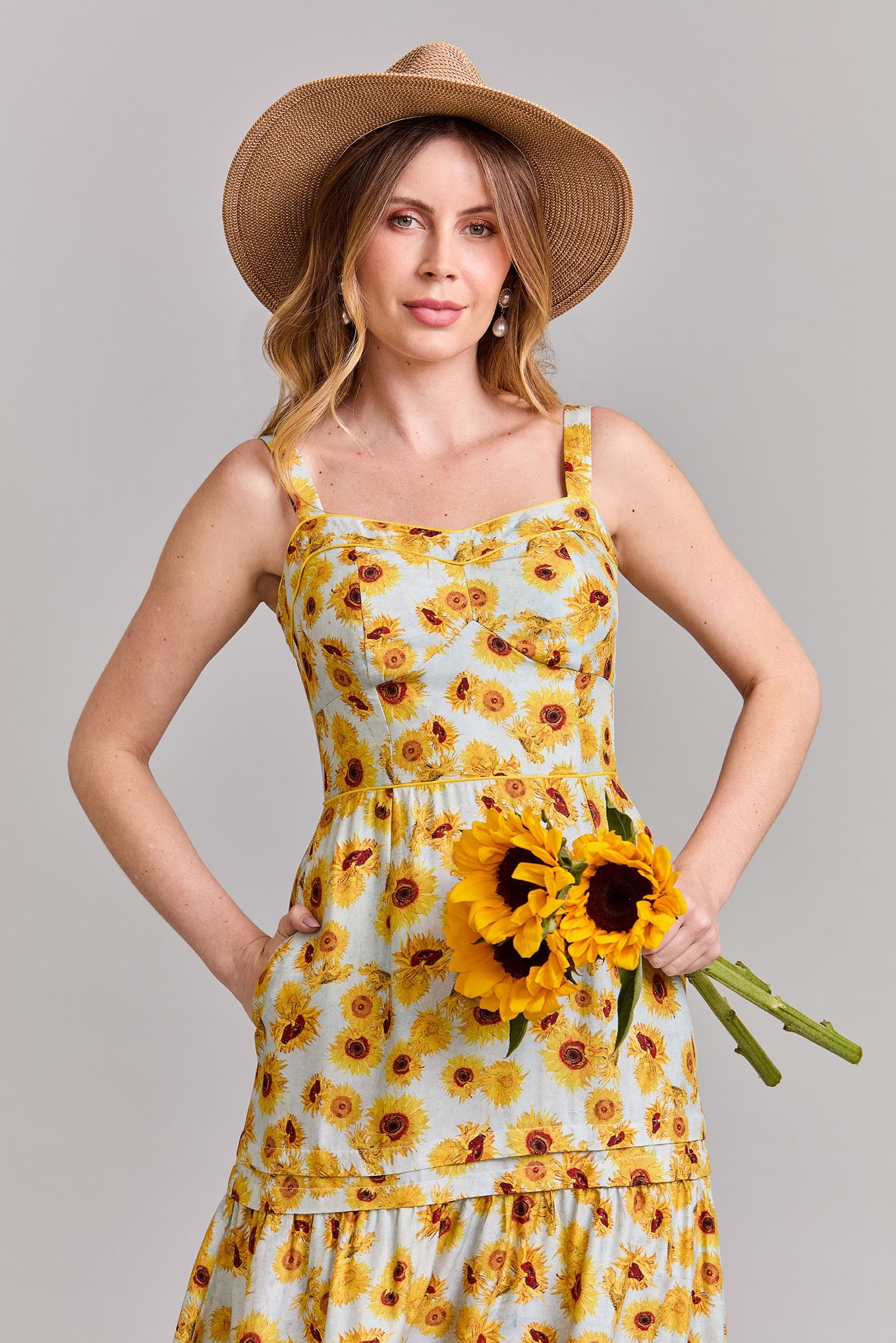 Vestido Supermidi Jasmine Floral Sunflower