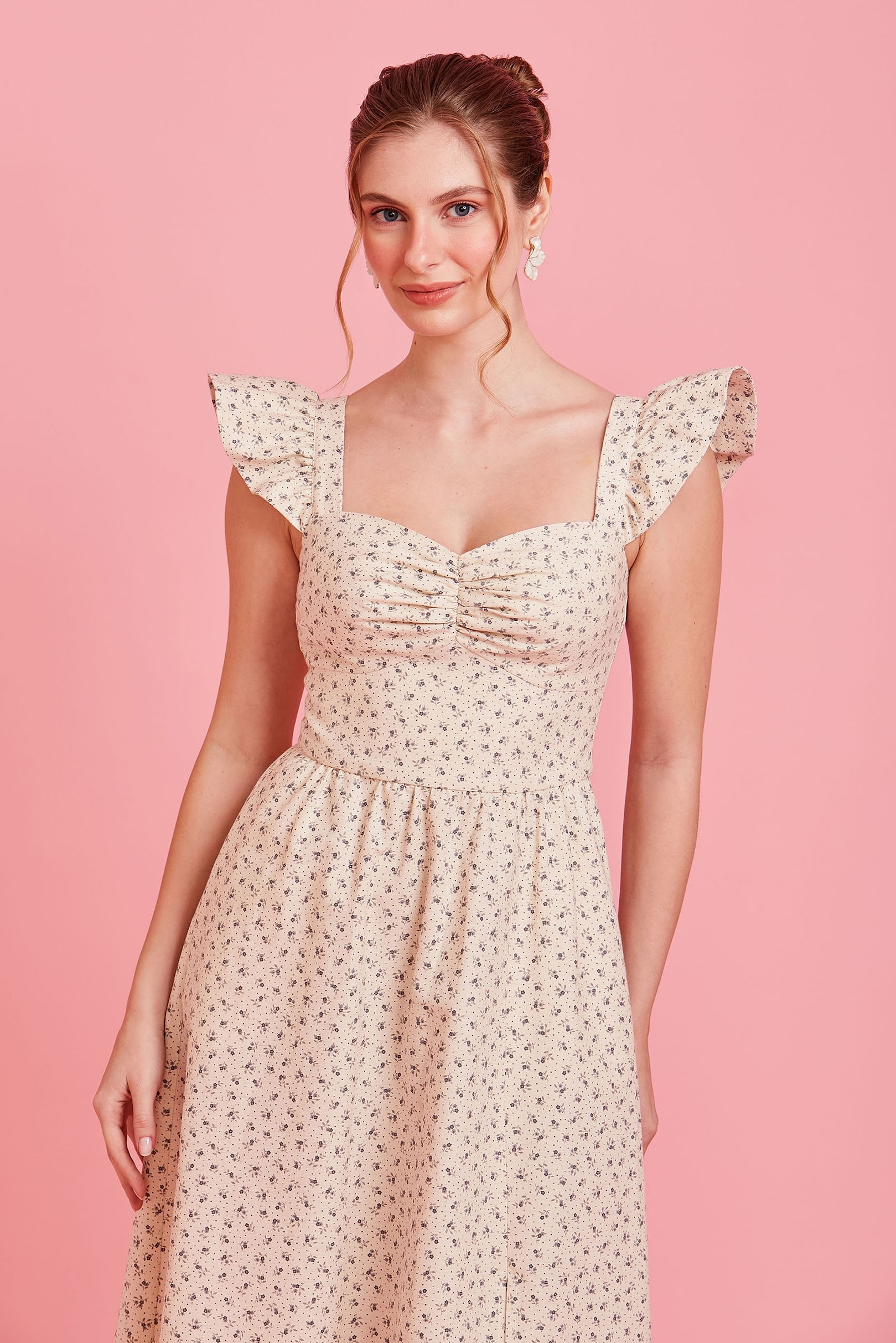 Vestido Supermidi Clarissa Floral Grey | Vestido Cuplover