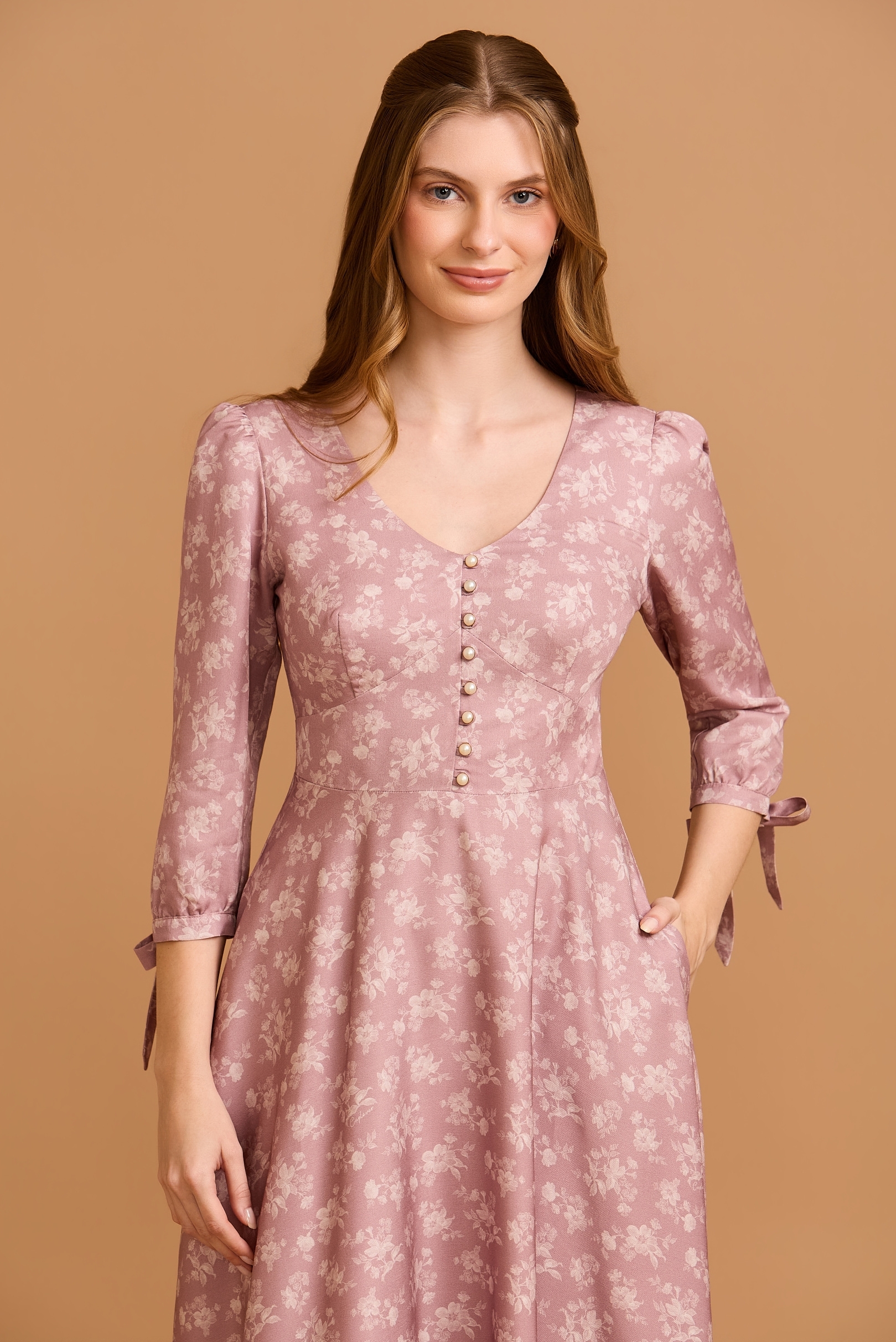 【R&B】Lady Vestido Supermidi Lizzy Floral Vintage Rose